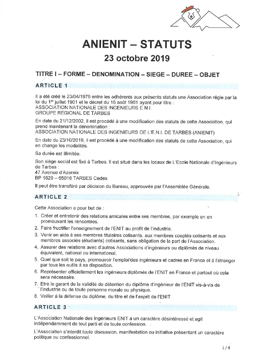 Statuts Anienit 2019